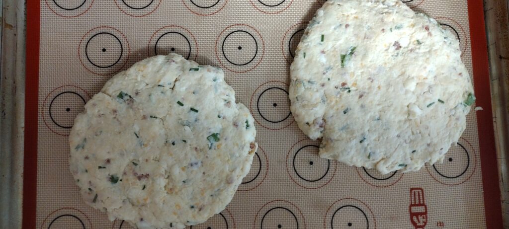 Two six-inch scone dough discs.
