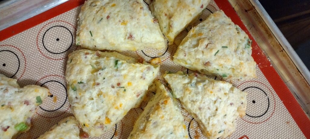 Baked cheese and bacon scones.