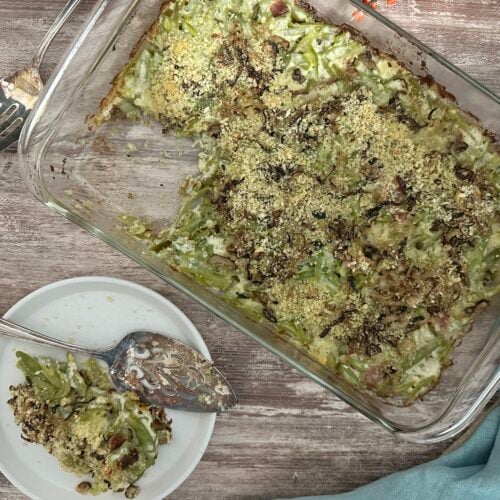 Dish of green bean casserole.