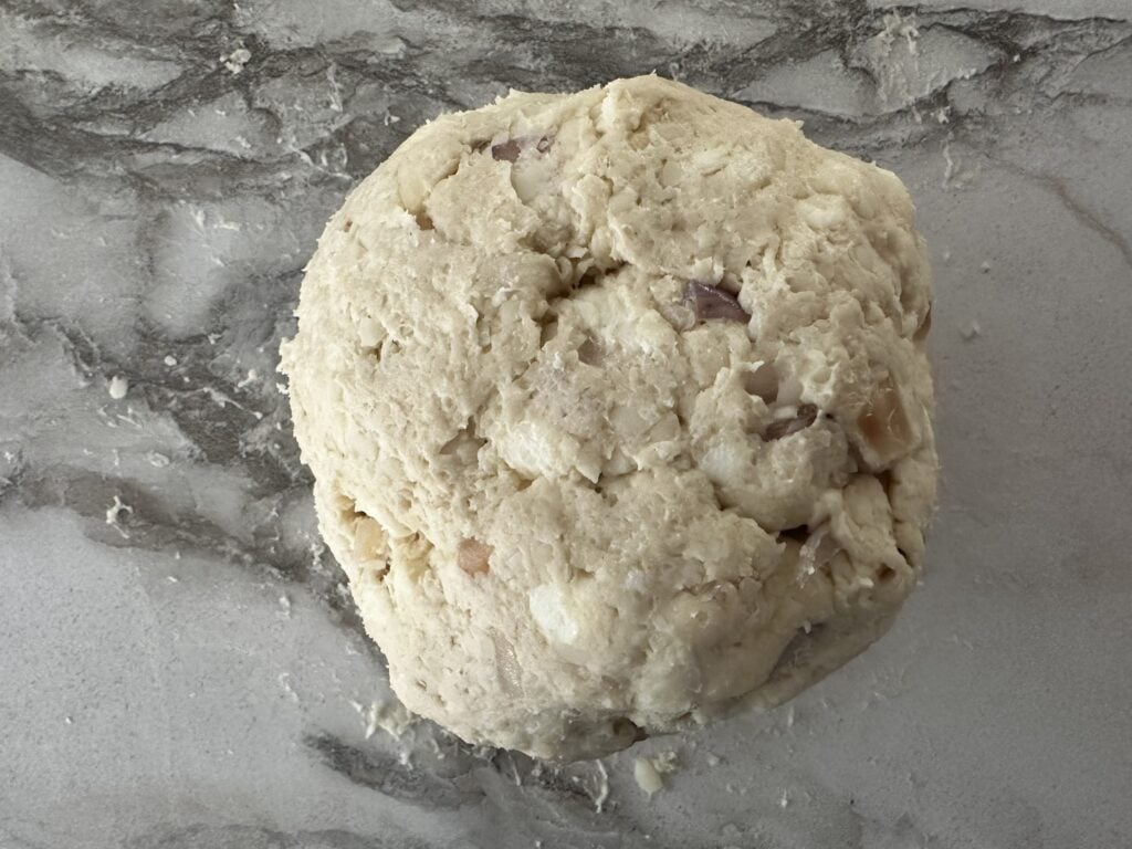 Scone dough formed into a dough ball.
