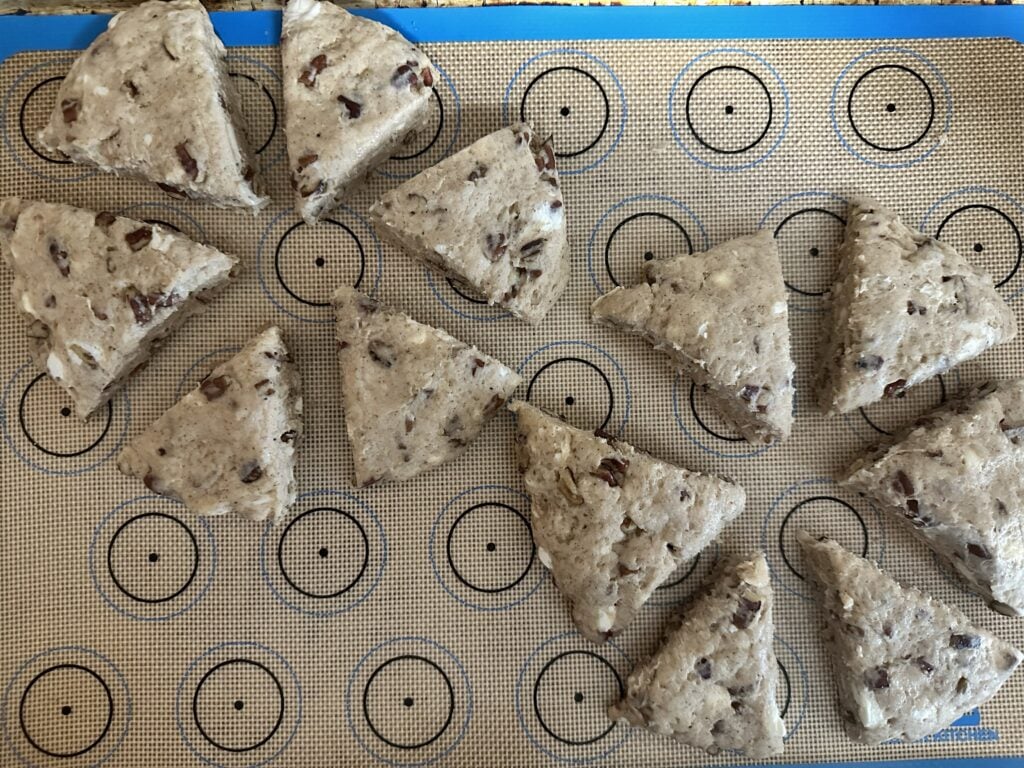 Scone dough discs cut into six wedges each.