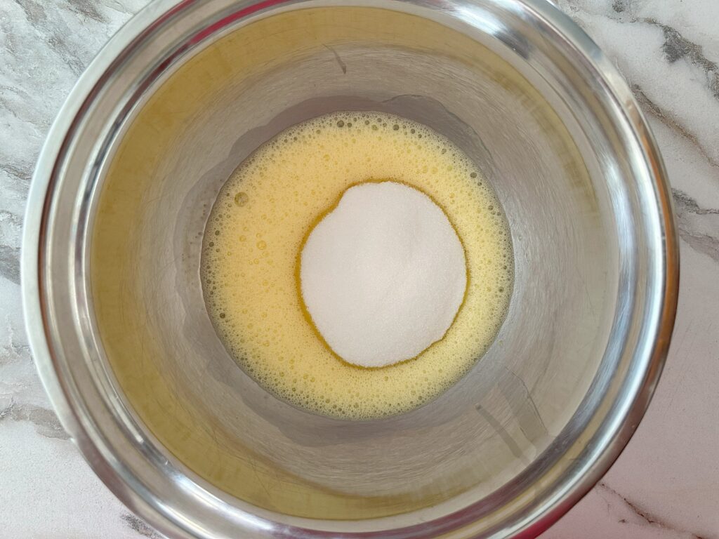 Whipped eggs with sugar added to it.
