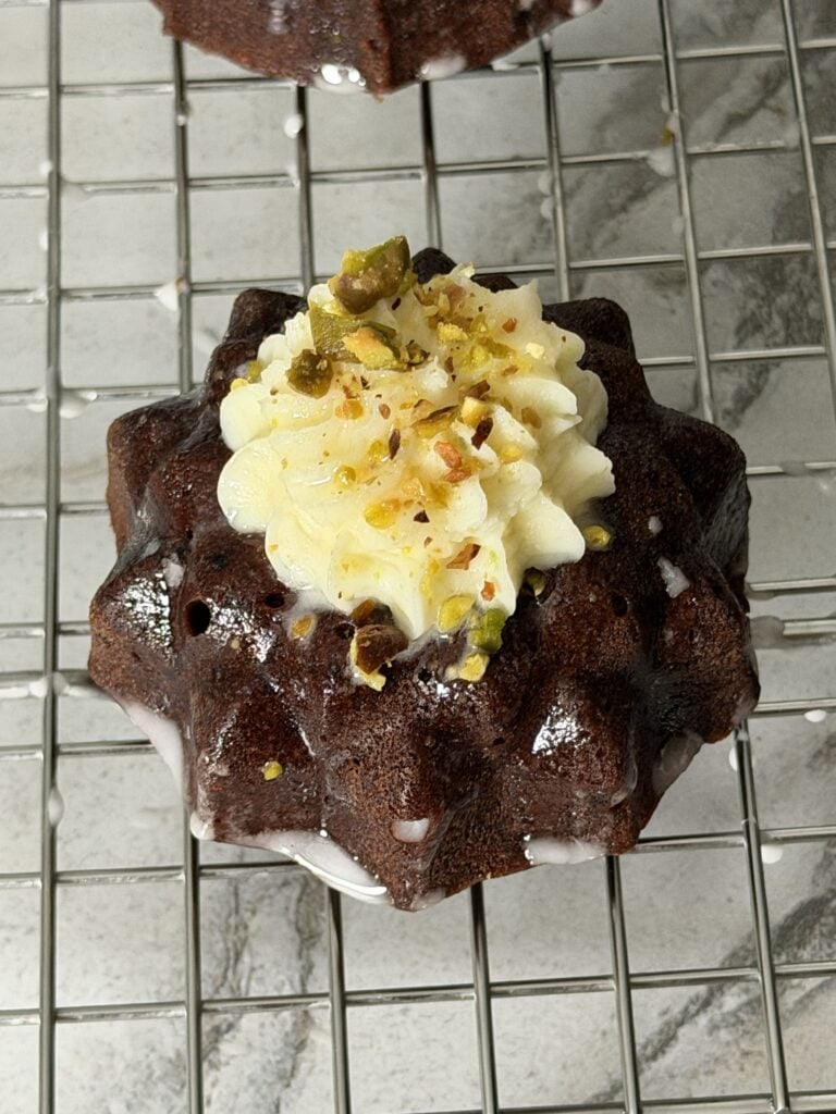 Chocolate Mini Bundt Cakes with Pistachio Cream