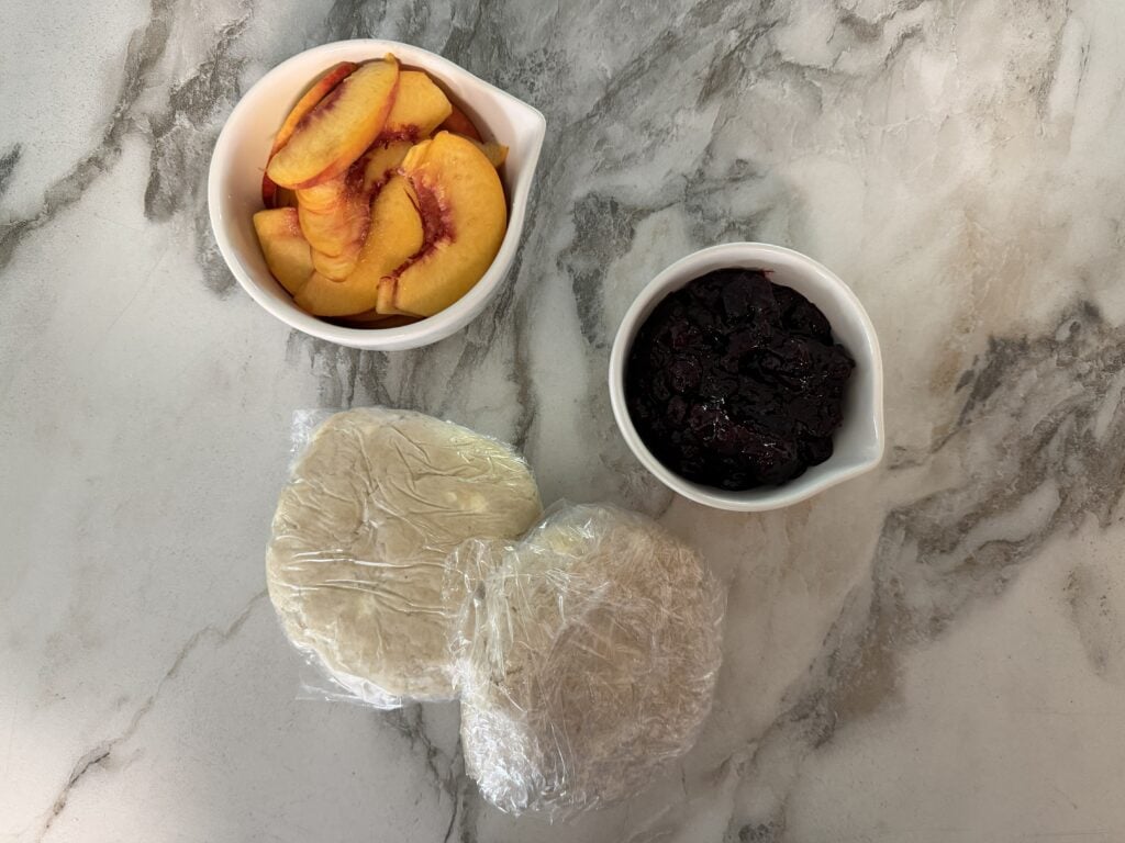 Ingredients for peach blueberry mini galettes.