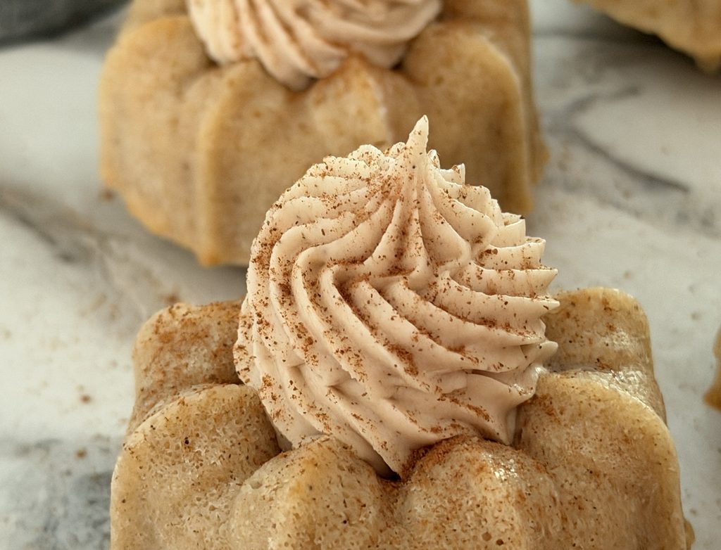 Close up shot of an apple cinnamon mini Bundt cake.